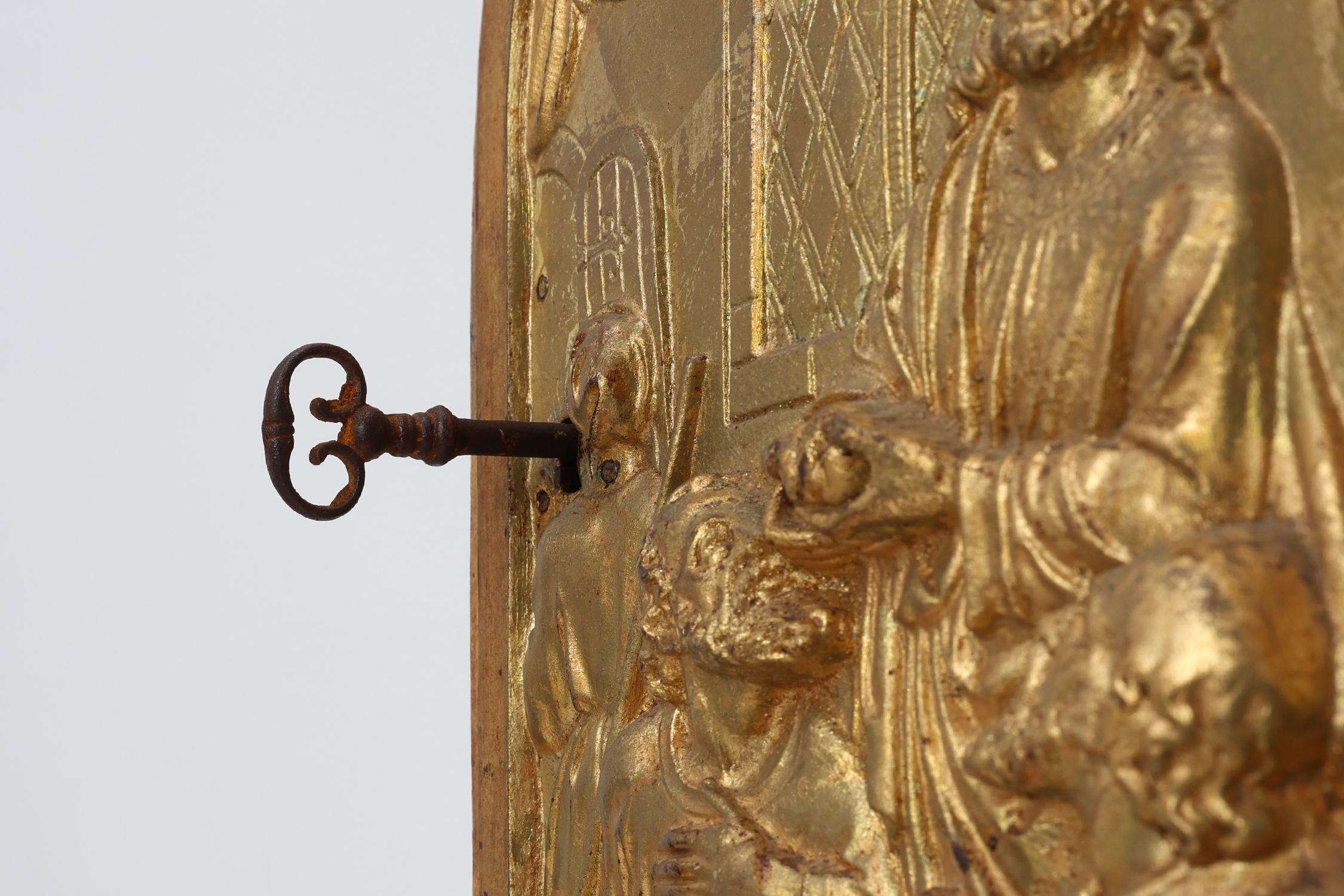 Neo‑Gothic Tabernacle Door with Gilded Bronze Last Supper Plaque, France ca. 1880thumbnail
